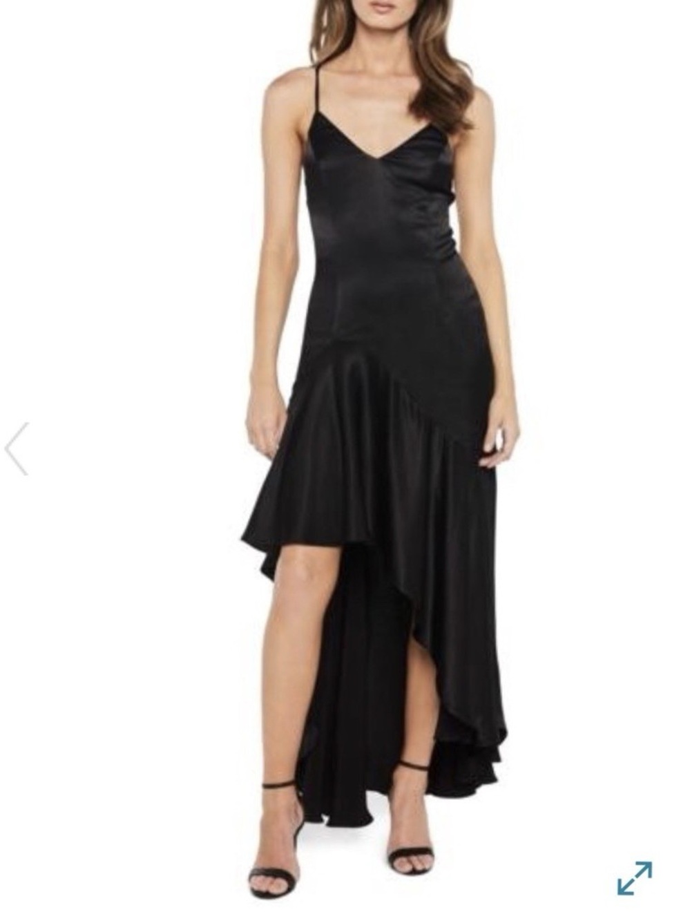 Bardot Black Strappy Asymmetric satin  hi low Slip Dress small